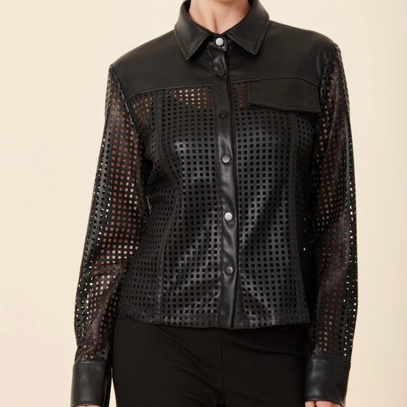 Dolce Cabo- Faux Leather Laser Cut Shirt - Picture 1 of 3